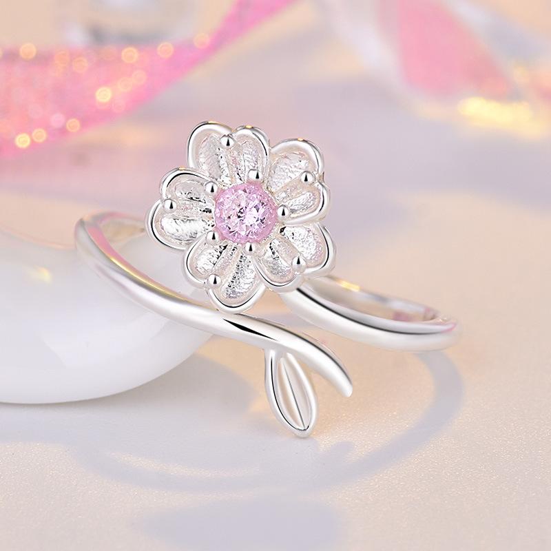 925 Sterling Silver Ring Adjustable Open Flowers Couple Engagement Rings For Women Wedding Ring Party Fashion Jewelry Gift