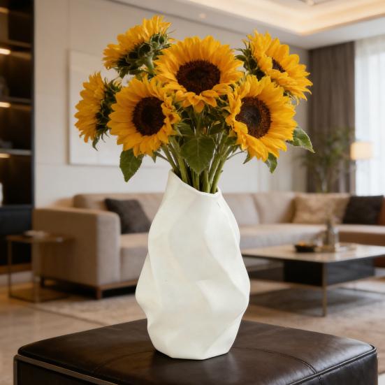 White Faux Ceramic Flower Vase Minimalist Modern Decorative Vase for Home Living Room Office Table Centerpiece
