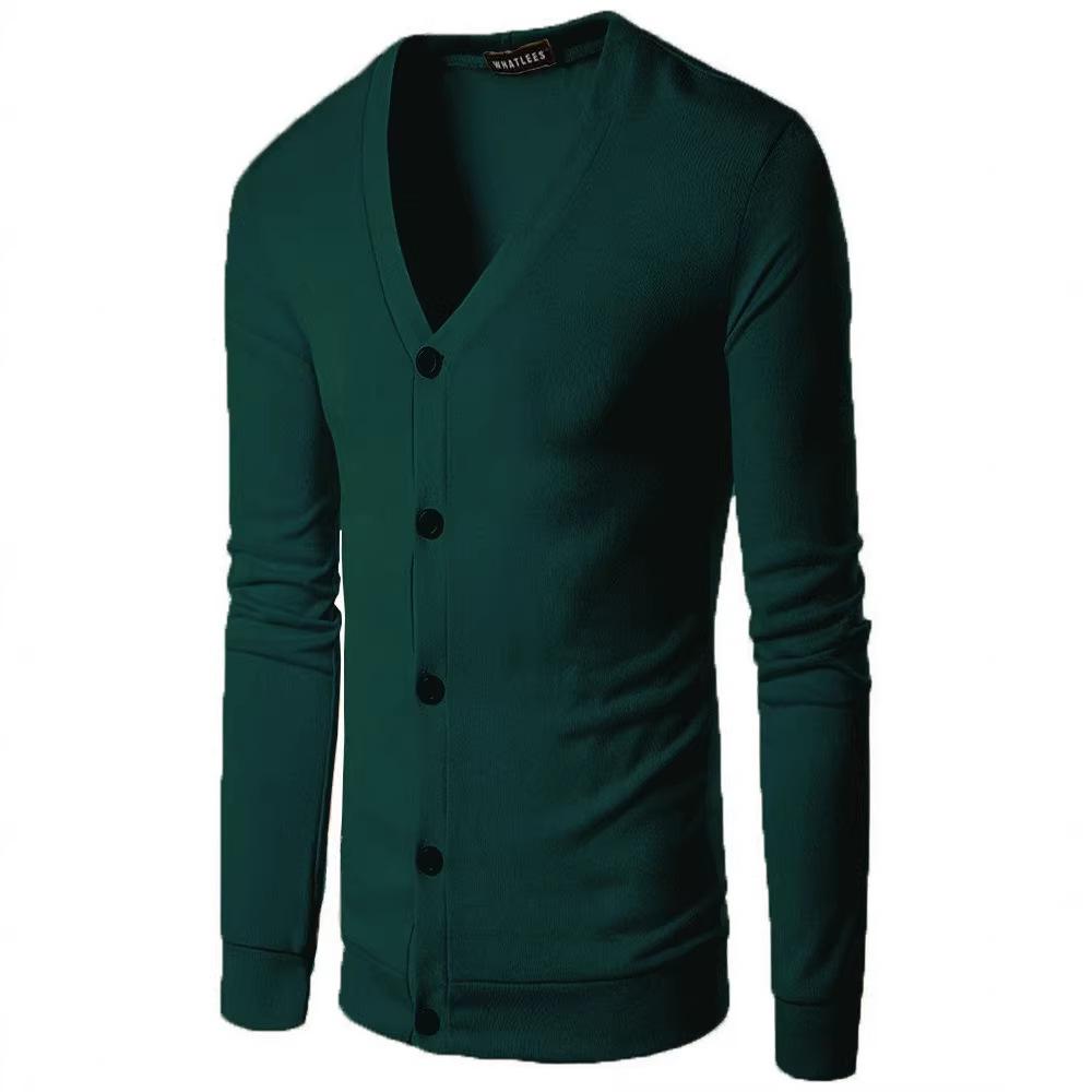 

Men s V-Neck Knit Cardigan - Casual Solid Color, Long Sleeve Sweater for Spring & Autumn M темно-зелений колір