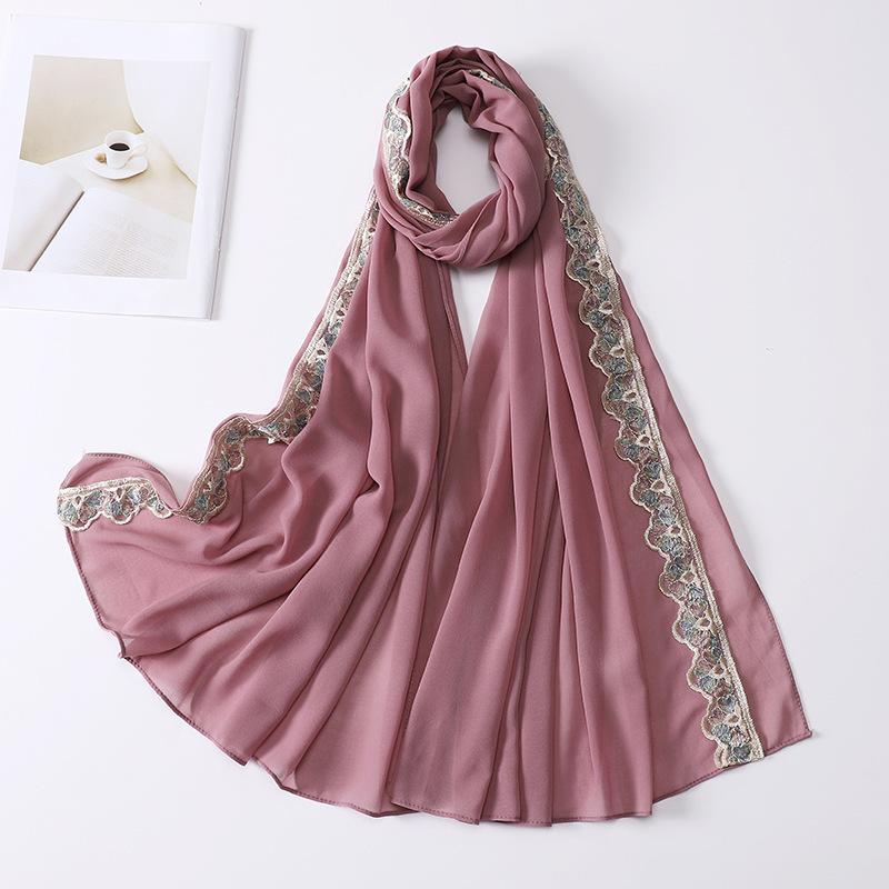 Women Hijabs Muslim Lace Decoration Pearl Chiffon Head Scarf Lady Fashion Scarf Wole America  Headscarf