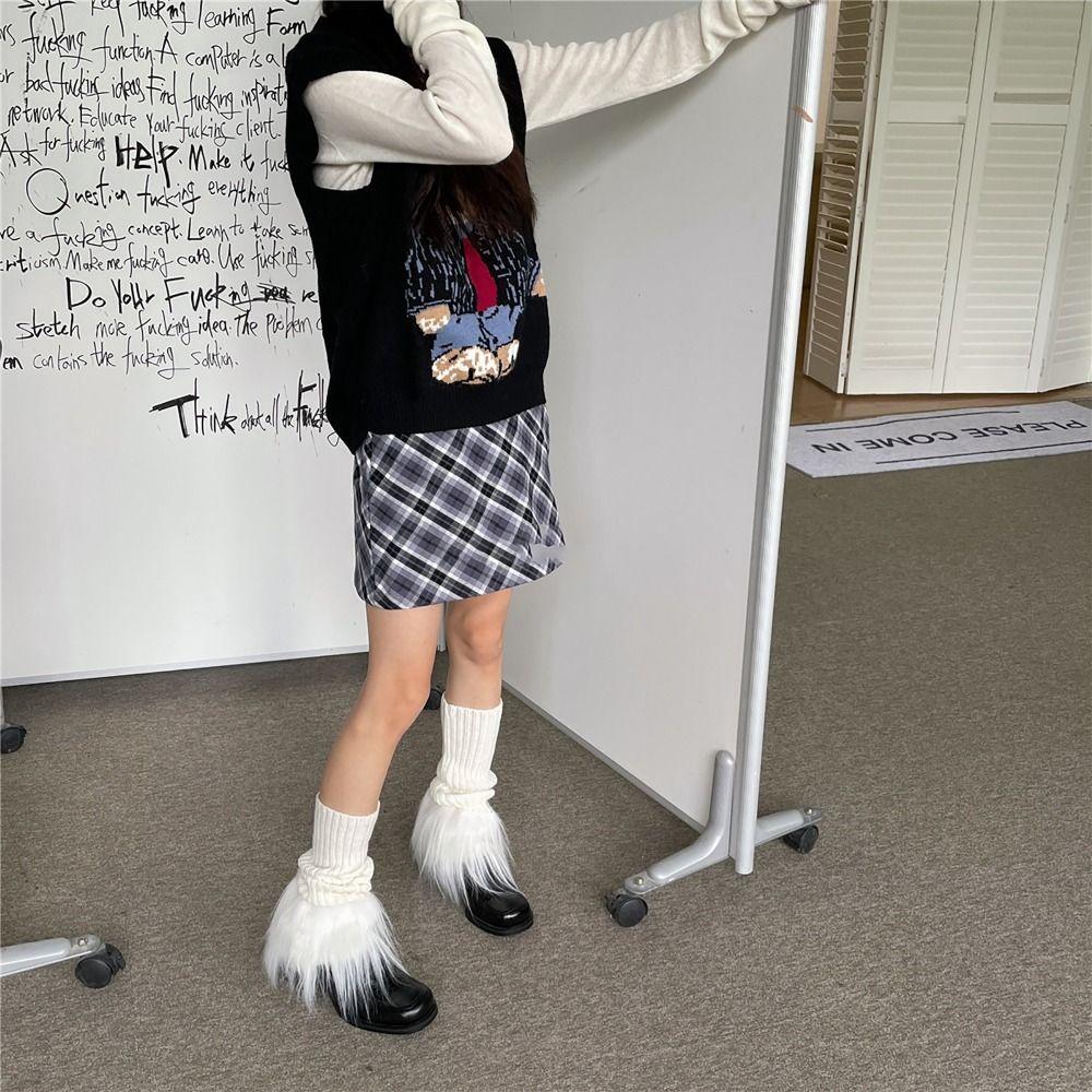 Avec Guêtres à Bordure en Fourrure Tricot Côtelé Manchettes de Bottes Chauffe-Pieds Chauds Femmes Filles