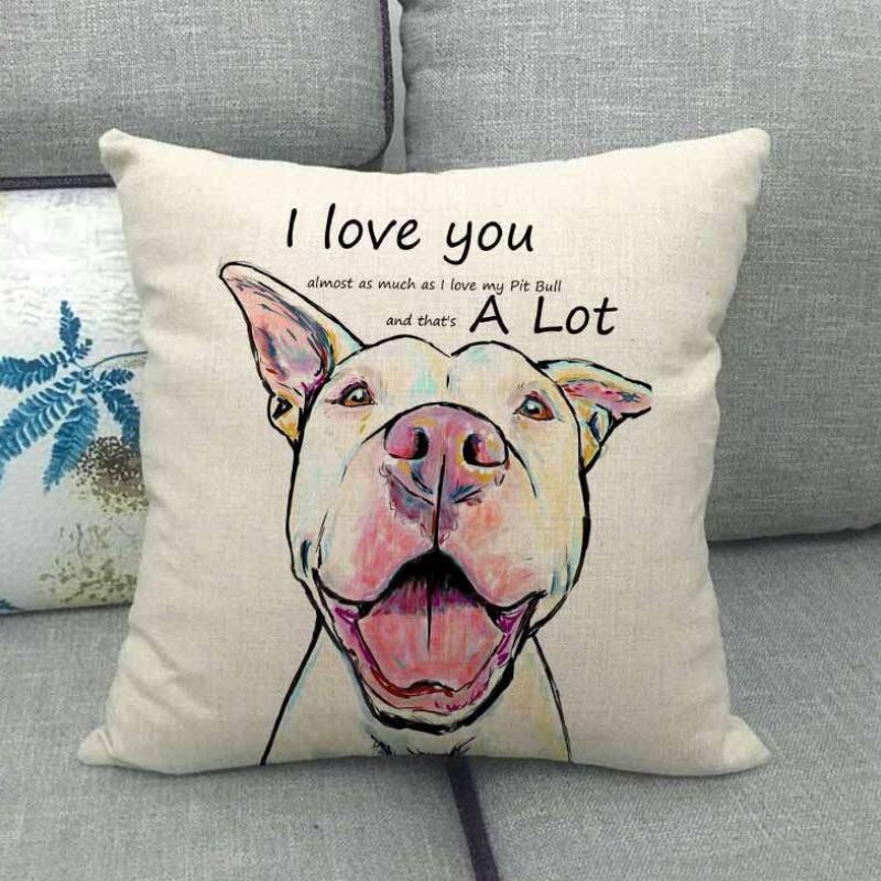 Housse de coussin en lin Motifs Bouledogues Carlins Style Chien Bull Terrier Décoration de Maison Salon Canapé Coussins d'appoint Housse 45X45cm