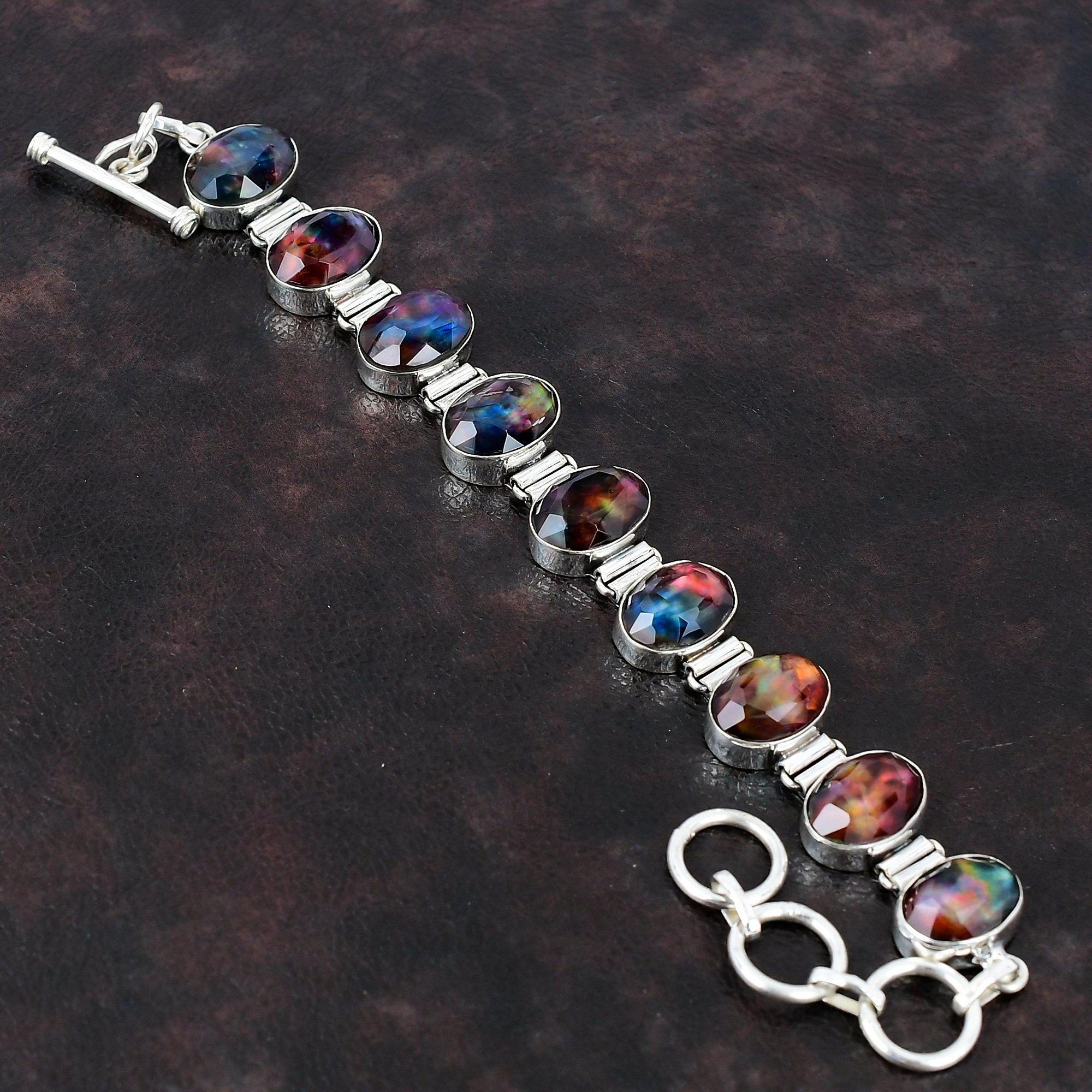 

Граненый браслет из аммолита Браслет из натурального драгоценного камня Ювелирные изделия ручной работы Браслет из стерлингового серебра 925 пробы Регулируемый браслет-цепочка Подарок на годовщину Adjustable