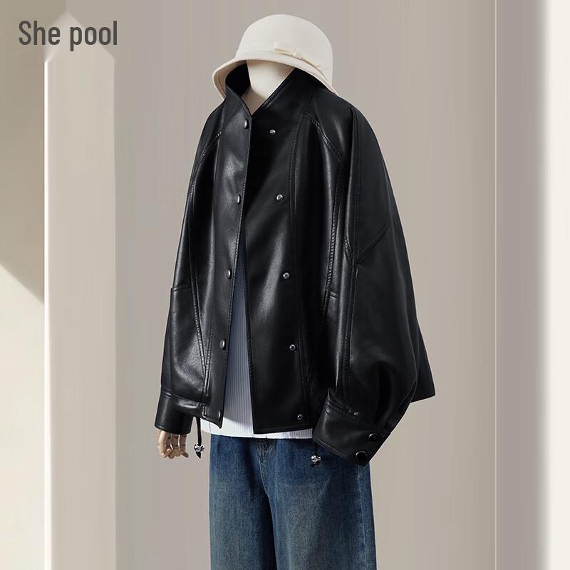 

Women s Retro PU Leather Stand Collar Biker Jacket L