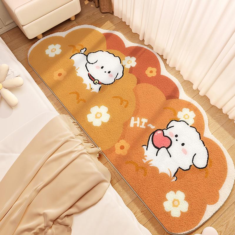 Cute Bedroom Decor Bedside Rug Irregular Shape Carpets for Living Room Green Plush Carpet Fluffy Soft Cartoon Non-slip Floor Mat