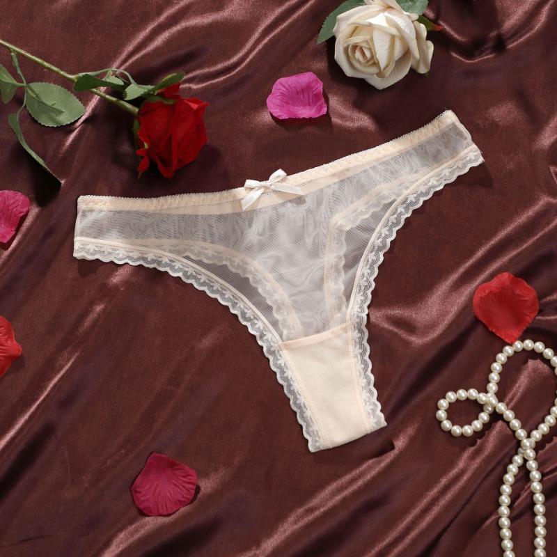 Women Spring and Summer Thin Mesh Sexy Lace Pure Low Waist Thong Underwear