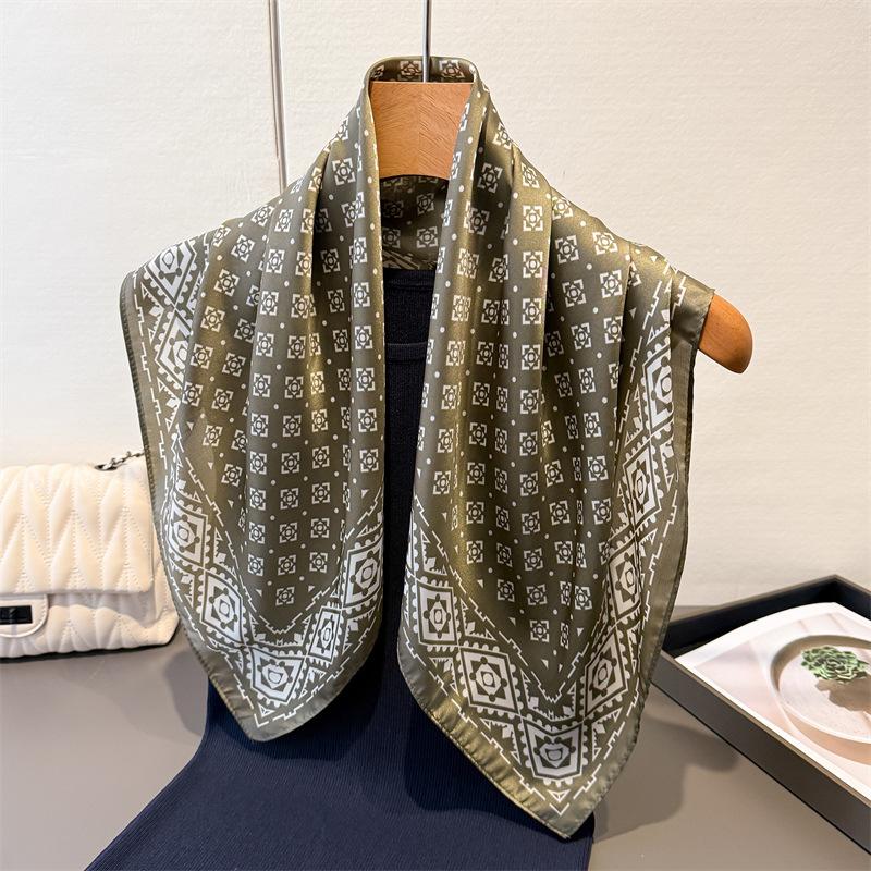 Luxury plaid faux silk printed small square scarf shawl neck scarf high-end neck wrap headscarf for women