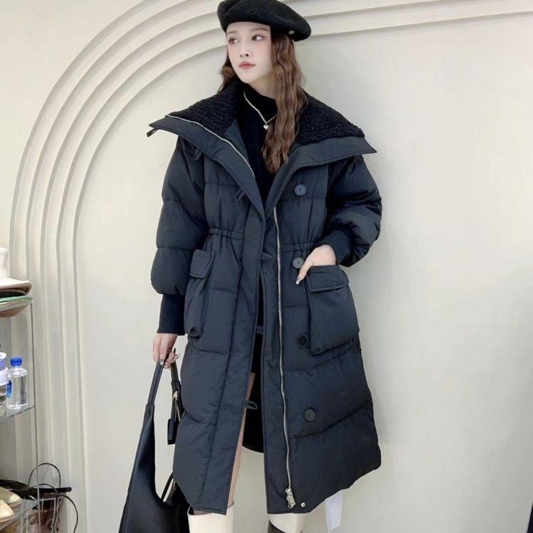 Padded clothes women's winter long design sense padded clothes over the knee long large lapel padded jacket retro coat