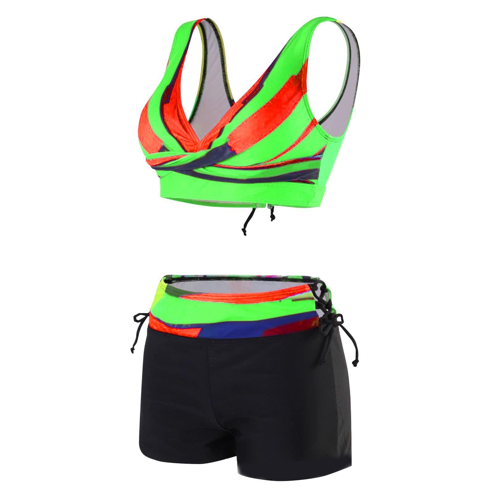 

Женский раздельный модный сексуальный бикини с принтом и накладкой на грудь без стального бюстгальтера купальник XL зелёный