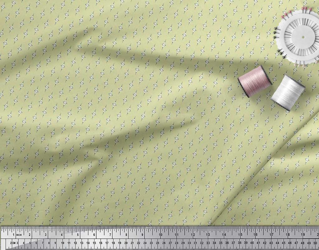 Soimoi Japan Crepe Satin Fabric Dot & Leaves Small Motif Shirting Print Fabric by the Metre 42 Inch