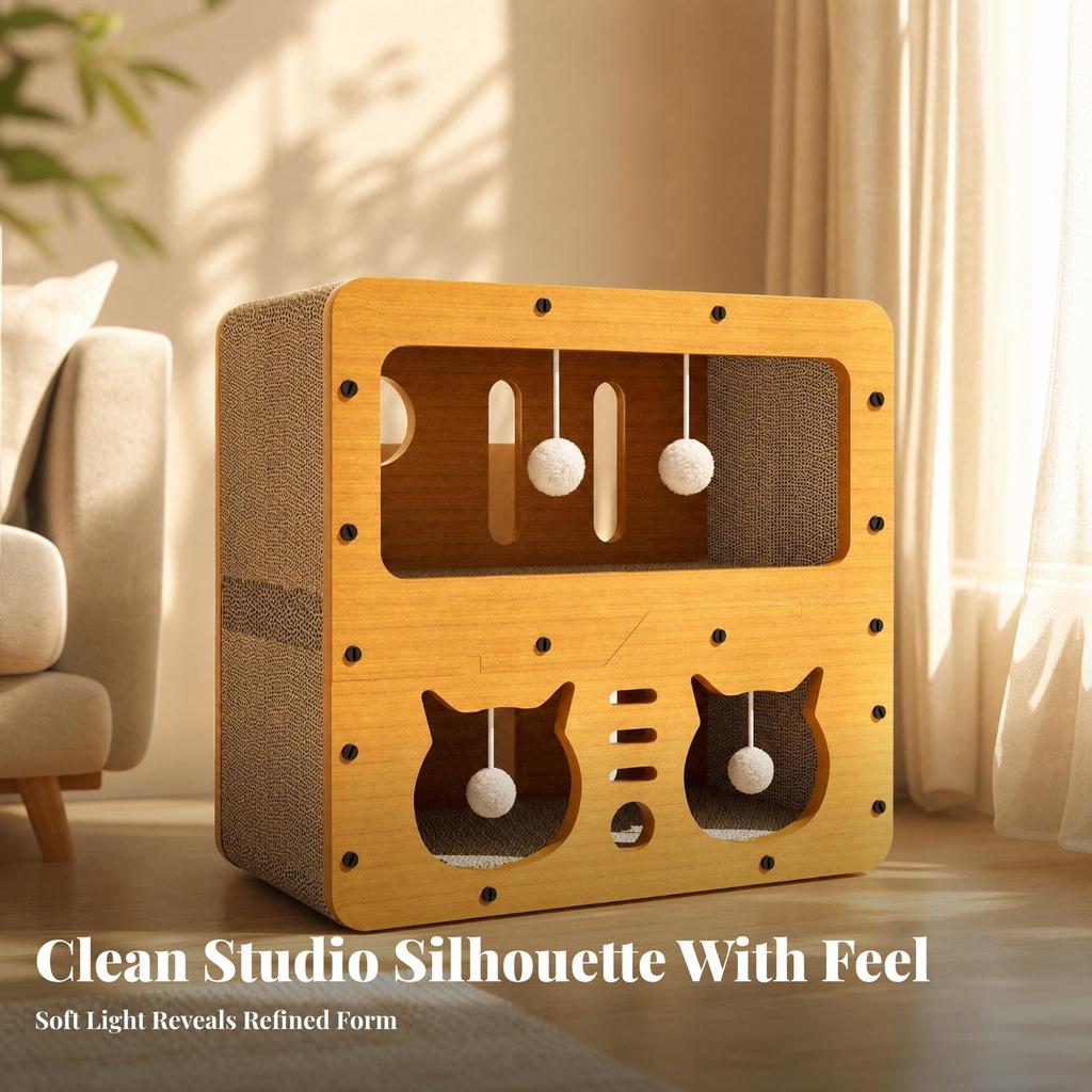Cat House with Scratcher Two-sidedSided Cardboard Scratching Shelter Indoor