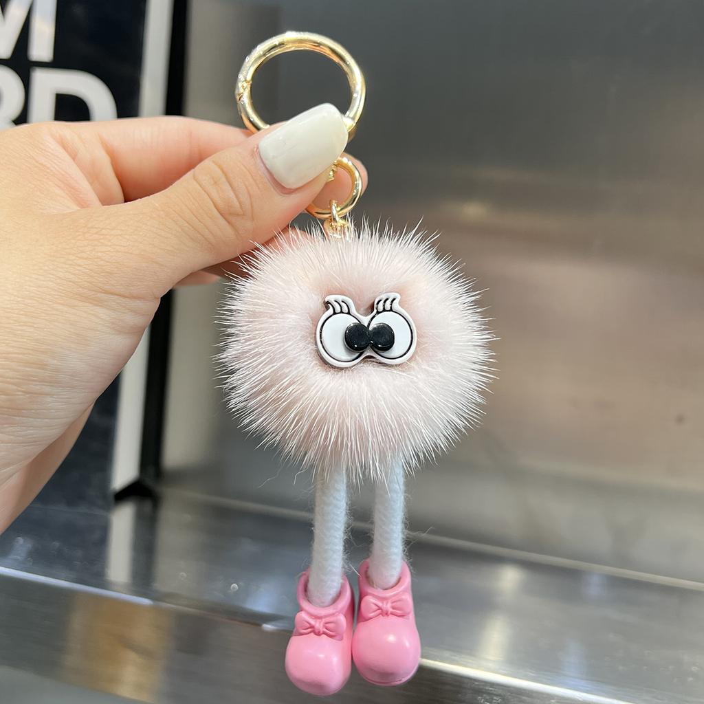 Lindo Llavero de Piel de Visón Real Cadena para Llaves del Coche Colgante para Bolso Mochila Escolar Esponjosa Coreana Encanto para Bolso Regalo para Niños y Niñas Colgante para Mochila