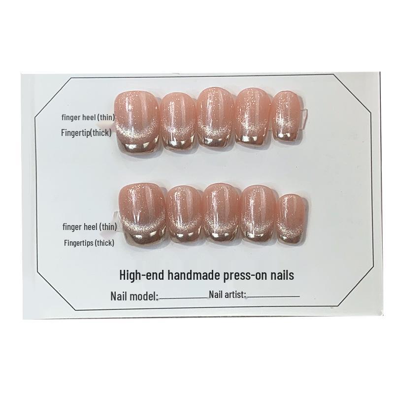 Handcrafted Cat Eye French Metal Light Therapy Removable Nail Art Patches