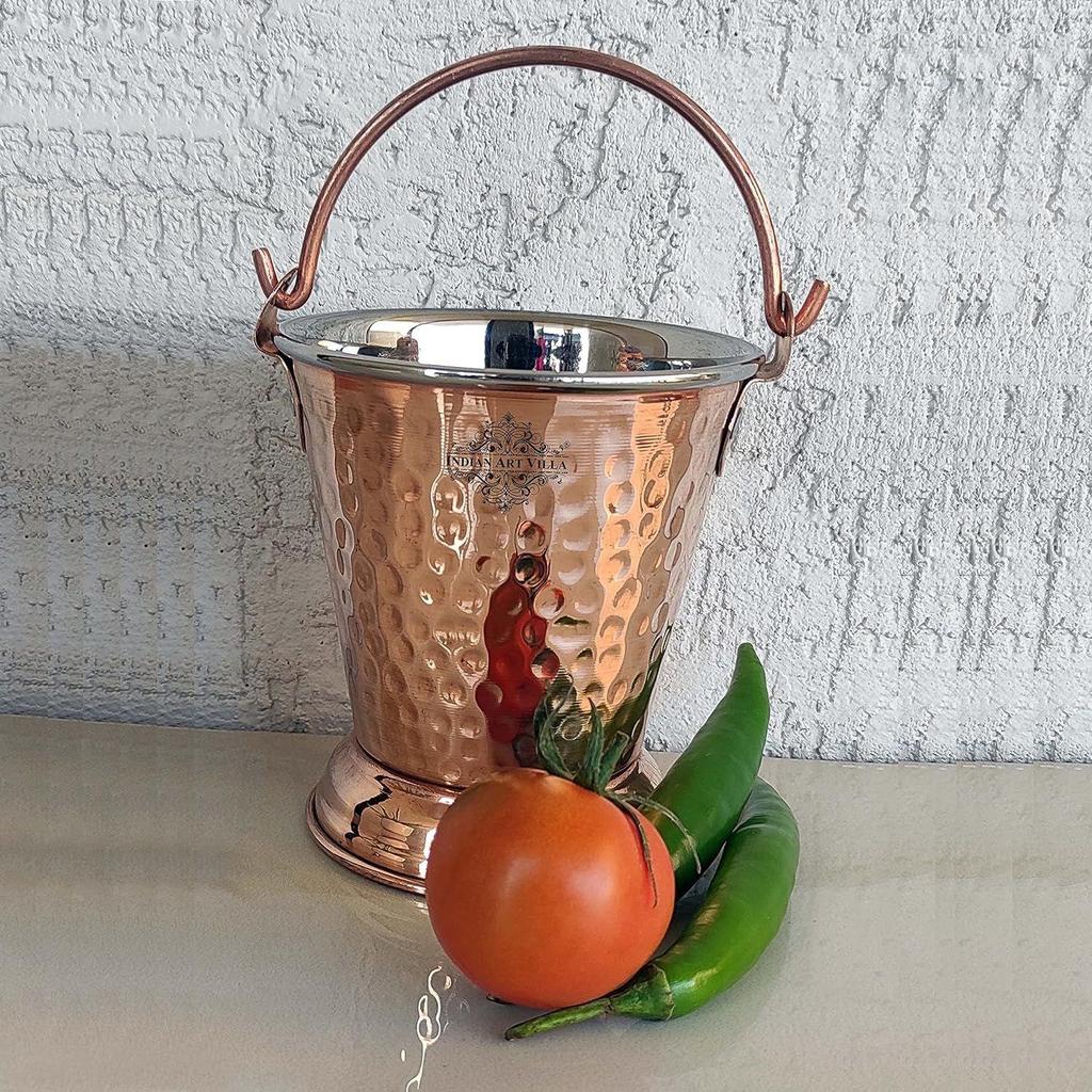 Steel Copper Hammered Design Bucket, Serveware & Tableware for Home, Hotel & Restaurants, Volume-400 ML