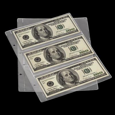 For Collector Paper Money Protective Bag Loose Leaf Sheet Transparent 3-Slot Paper Money Collection Album PVC Portable Money Banknote Banknotes Holder