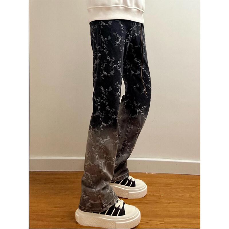 

JYL Men s Straight Jeans American High-Street Jacquard Spring Premium Vintage Denim L помаранчевий