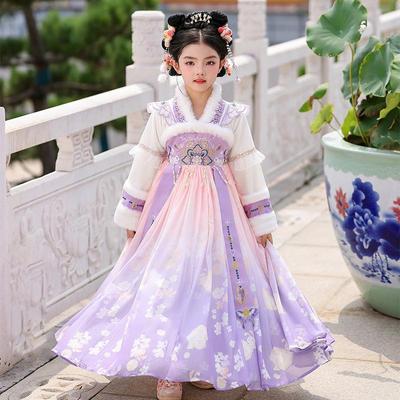 Rochie de iarnă Hanfu căptușită cu fleece pentru fete - Costum Tang Stil Chinezesc