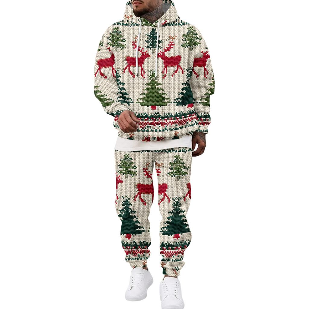 Men's Casual Sweatshirt Set for Fall Winter with Patterned Design, Comfortable Everyday Wear