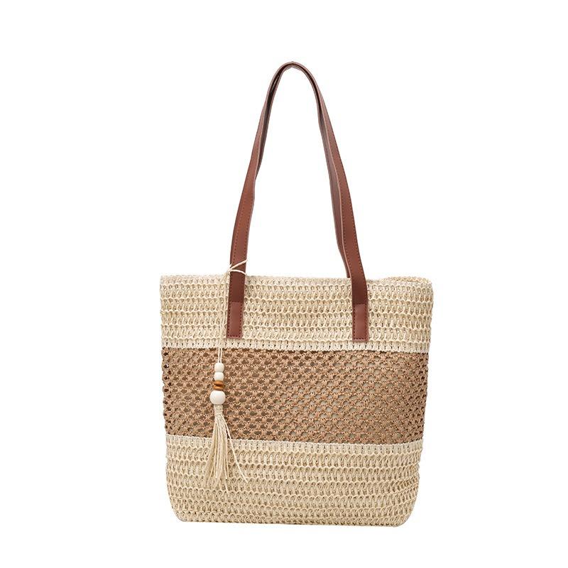 Summer Popular Vacation Style Casual Woven Bag Seaside Pastoral Fashion Versatile Commuter Shoulder Underarm Tote Bag Women