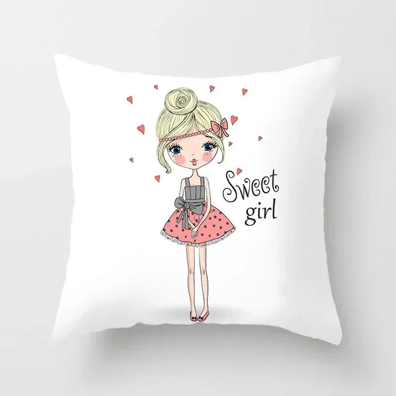 Söt Tecknad Liten Prinsessa Kuddfodral Dekoration Vardagsrum Soffa Sovrum Bil Barnrum Örngott 45*45cm
