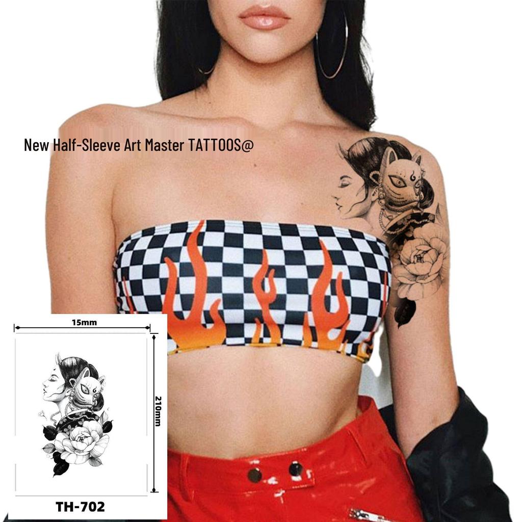 Geisha Skull Flower Tattoo Stickers: Halloween Arm & Face Ghost Designs