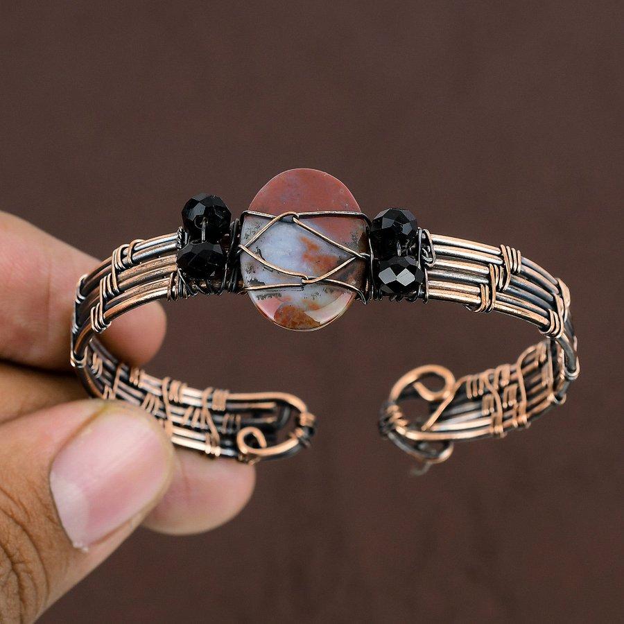Bloodstone Handmade Copper Wire Wrap Cuff Bangle Adjustable Z7g60