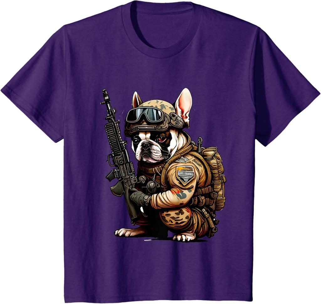 Military Bulldog Tactical Frenchie Ready for Action TShirt Short Sleeve Casual Cotton Shift