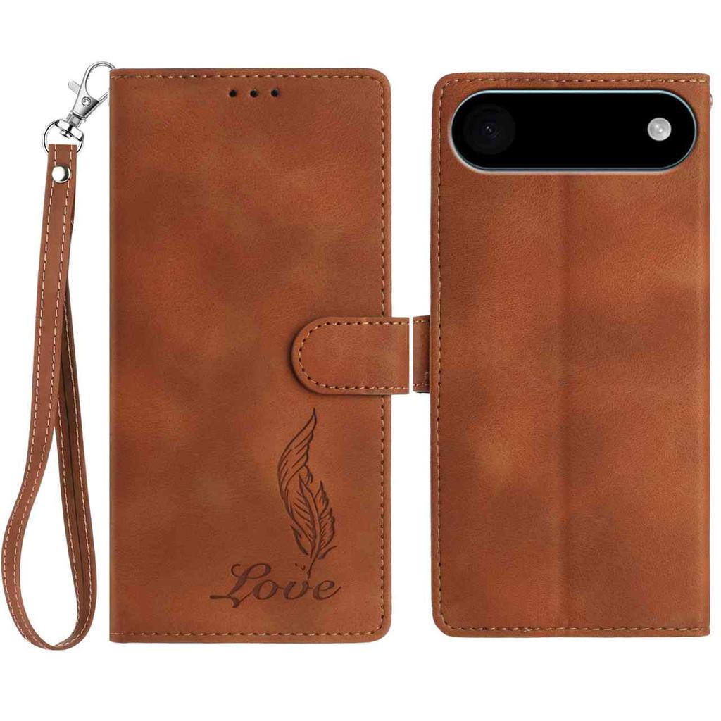For iPhone 17 Air Case Imprinted Feather PU Leather Wallet Phone Cover with Wrist Strap