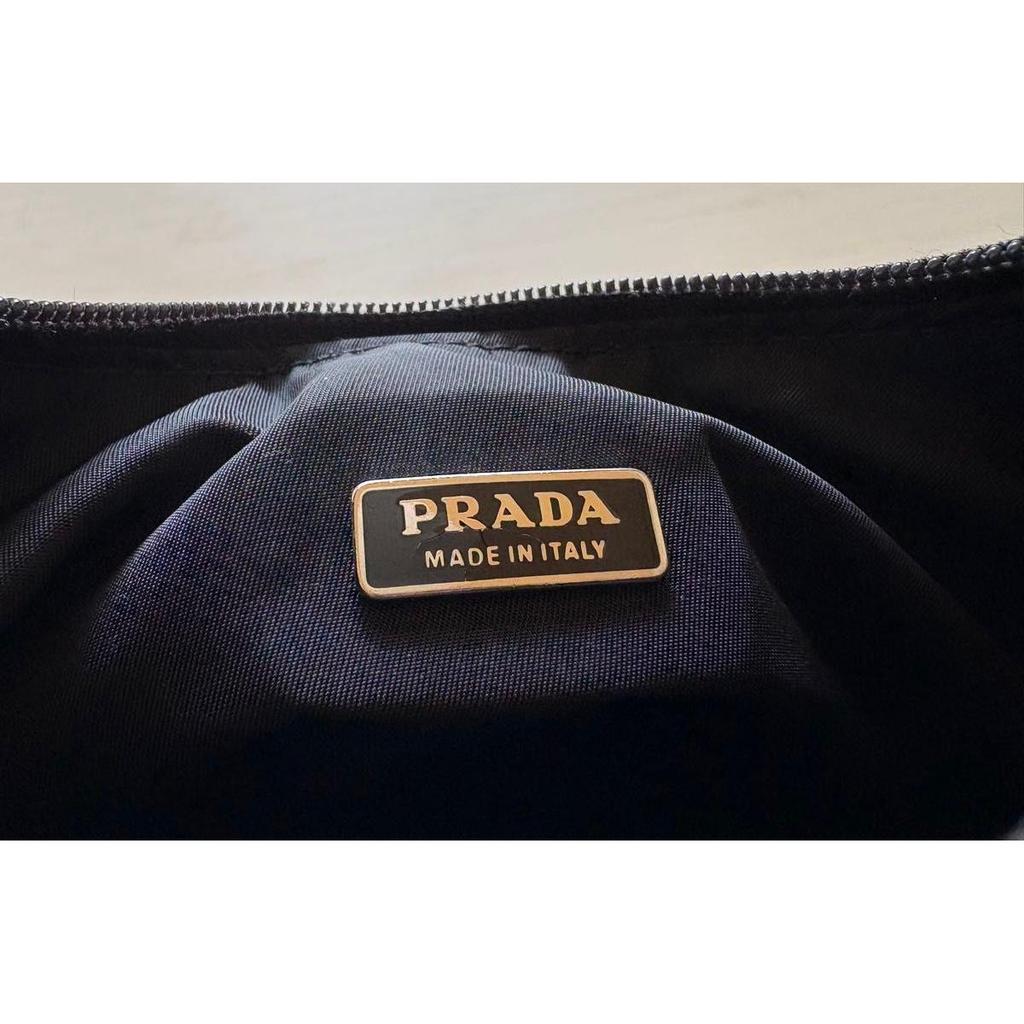 Used PRADA Accessory Pouch Mini Bag Pocono Nylon Black Triangle Logo