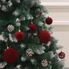 12pcs Velvet Christmas Ornaments-Red Flocked Balls with Golden Ribbons,Perfect for Holiday Tree Decorations,Christmas Ornaments