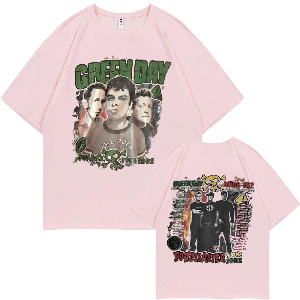 Rare Punk Band Green Day Popdisaster Tour 2002 T-shirts Unisex Women Vintage Gothic Rock Oversized Tshirt Male Cotton Casual Tees