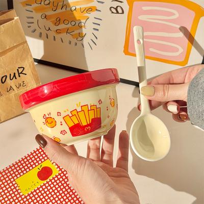 Cute Fries Rice Bowl 2025 New High-value Ceramic Yogurt Bowl Underglaze Color Tableware Personal Bowl