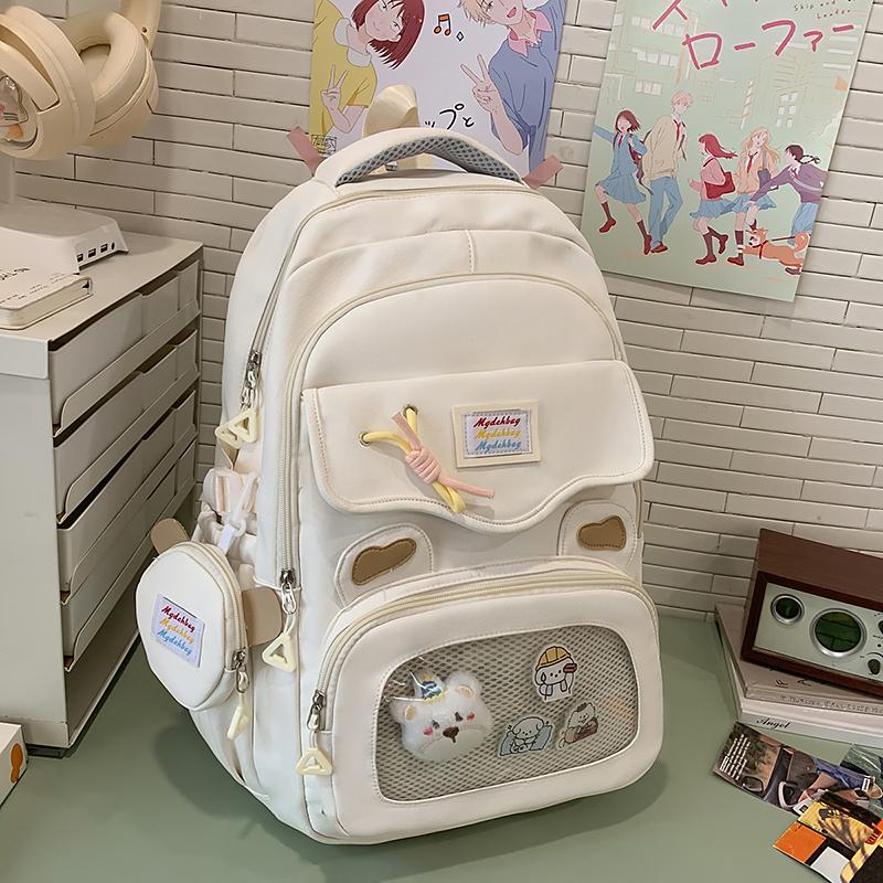 Women's Large Capacity Backpack Multi-Compartment Student Schoolbag Color Block Backapack with Coin Purse