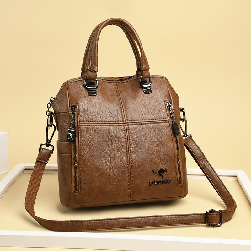 

Вінтажний ПУ рюкзак для жінок Містка сумка-трансформер через плече з металевим логотипом Знімні ремінці для щоденного використання Сумка кросбоді