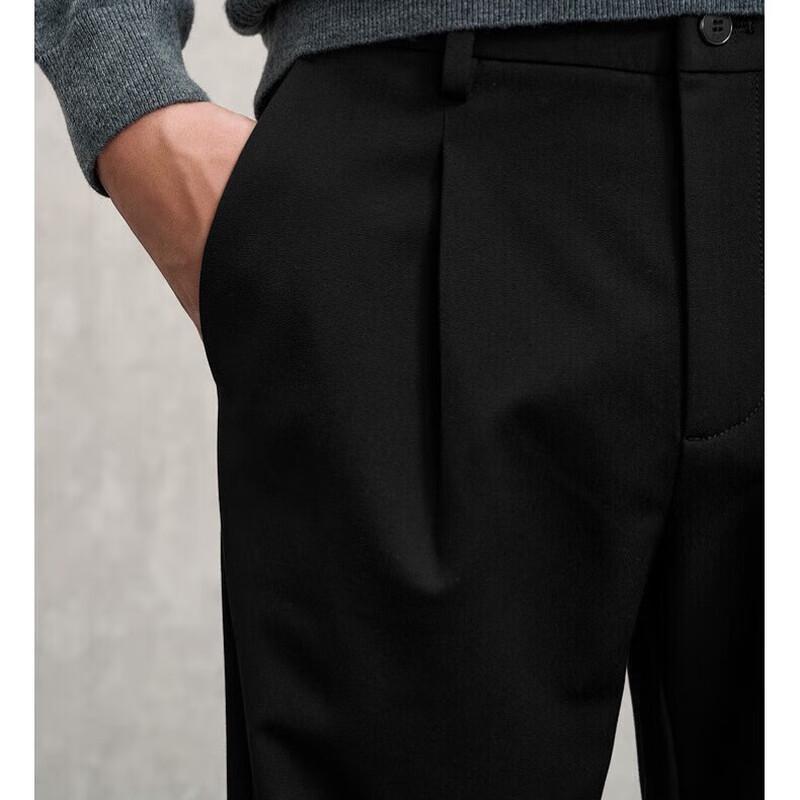 EMZ Men's Black Casual Straight-Leg Trousers