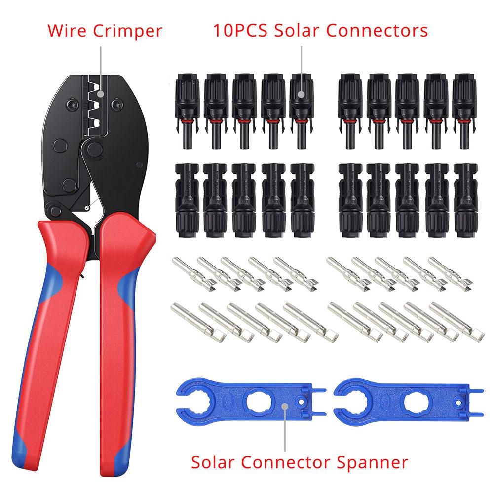 1 Set Crimping Pliers Set Solar Panel PV Cable Stripper Wiring Connector Crimping Tool Solar Spanner Wrench 10Pair connector