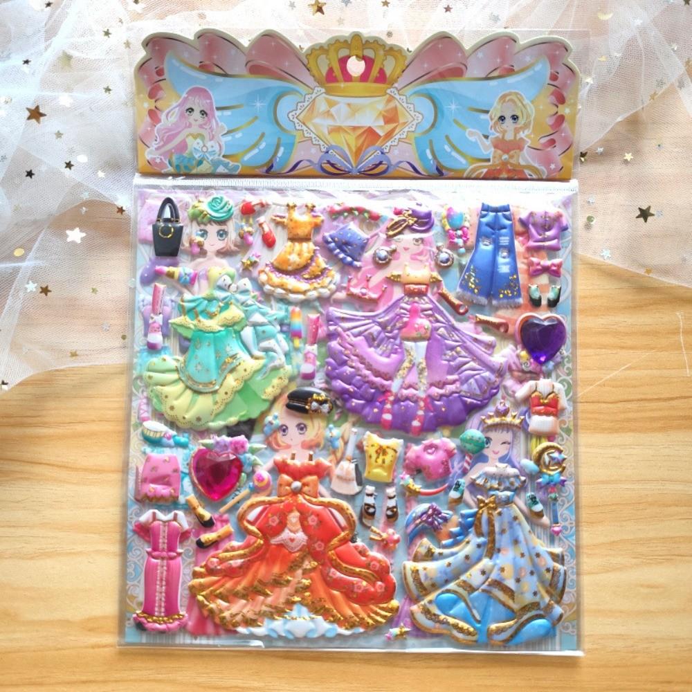 1/4 Pezzi Adesivi Principessa EVA per Bambine Riutilizzabili con Texture 3D Rimovibili Adesivi in Gommapiuma a Bolle per Artigianato Fai-da-te per Bambini