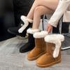 2025 Warm Flat-bottomed Casual Medium Boots Women's Winter Large Size Velvet Thickened Foreign Trade Snow Boots