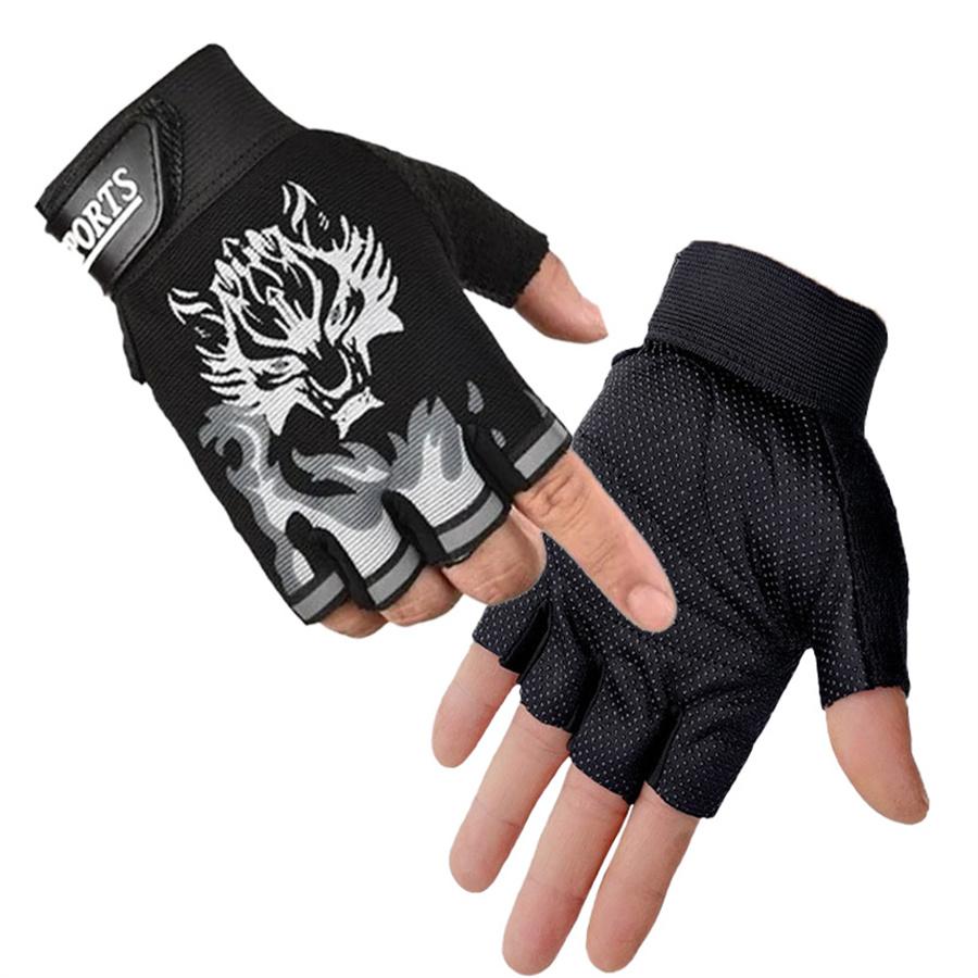 Wolf Print Half Finger Cycling Gloves, Anti-Slip Breathable Sports Gloves for Outdoor Activities