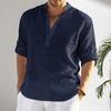Camicia estiva da uomo maniche lunghe colletto alla coreana tinta unita pullover ampio abbigliamento quotidiano bottoni casual taglie forti uomo top abbigliamento maschile