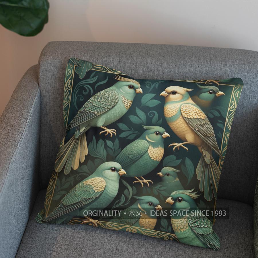 2D Flying Green Birds Decorative Pillow Cover Pattern Cushion Cover Suitable For Sofa Bedroom Car Pillow Cover