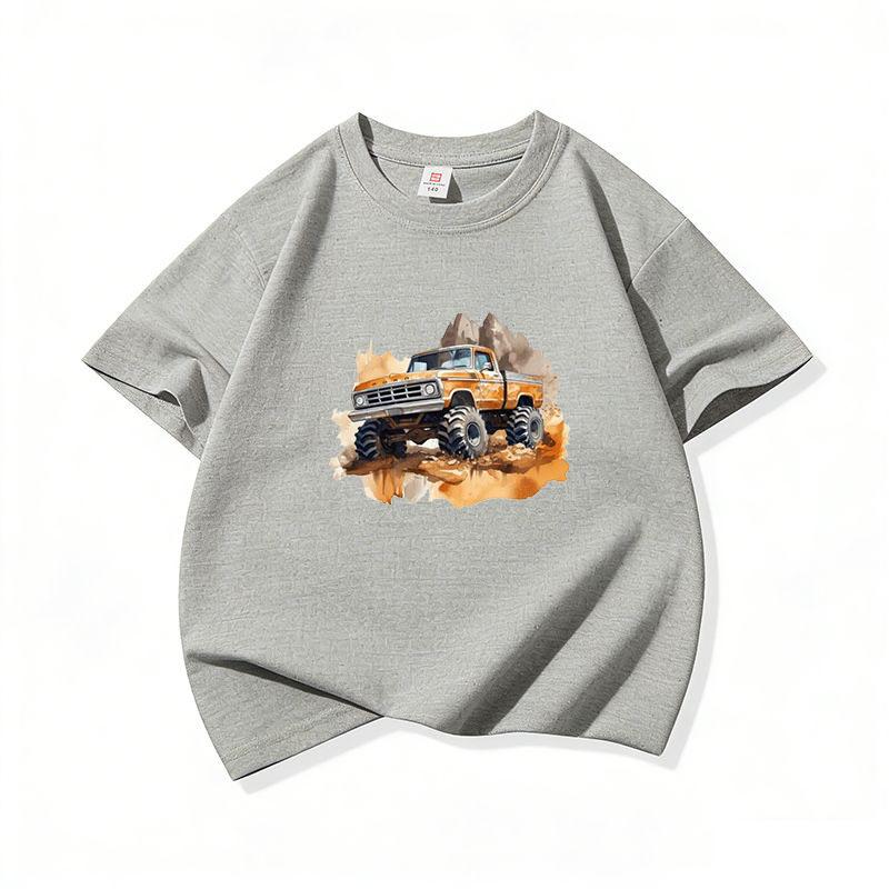 Kids Cotton T Shirt Retro Watercolor Offroad Car Print Crew Neck Short Sleeve Tee Casual Breathable Boys Girls Summer Tops