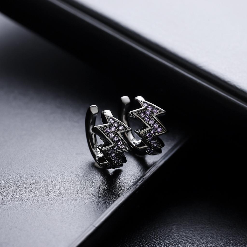 Inlaid With Purple Diamonds, Lightning Ear Clips, Male Tide Irregular Electrocardiogram Earrings, Personality, Inlaid With Zircon Earrings