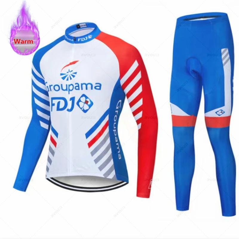 Fdj Team 2026 Winter Cycling Clothing Men's Thermal Fleece Bicycle Clothing Set Outdoor MTB Bike Bib Pants Ropa Maillot Ciclismo