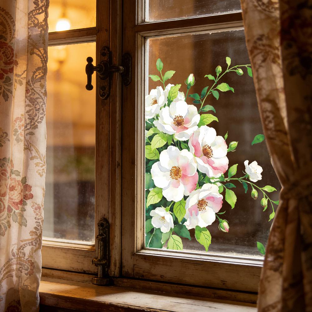 Watercolor Rose Outdoor Balcony Glass Window Static Cling Sticker Home Decor