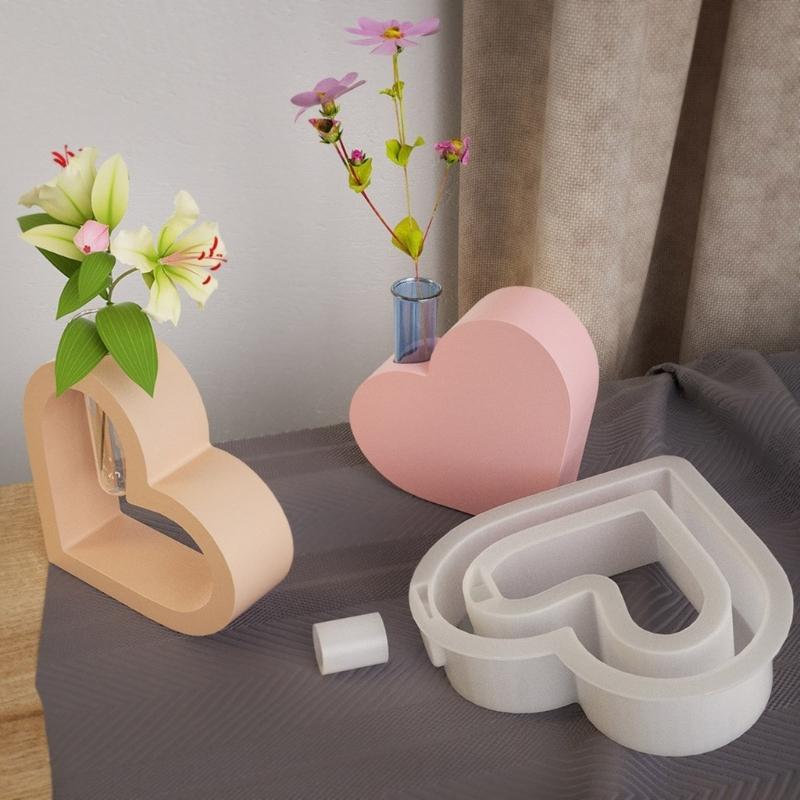 Heart Shaped Vase Silicone Mold DIY Epoxy Resin Molds Test Tube Flower Pots Container Mold Hydroponic Plant Plaster Mold