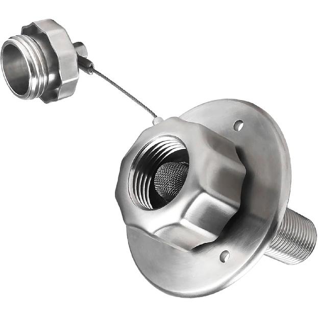 Metal RV City Water Inlet, RV Water Inlet Connection with Check Valve, RV City Water Fill Inlet Replacement Flange Fresh Water Inlet for Motorhome