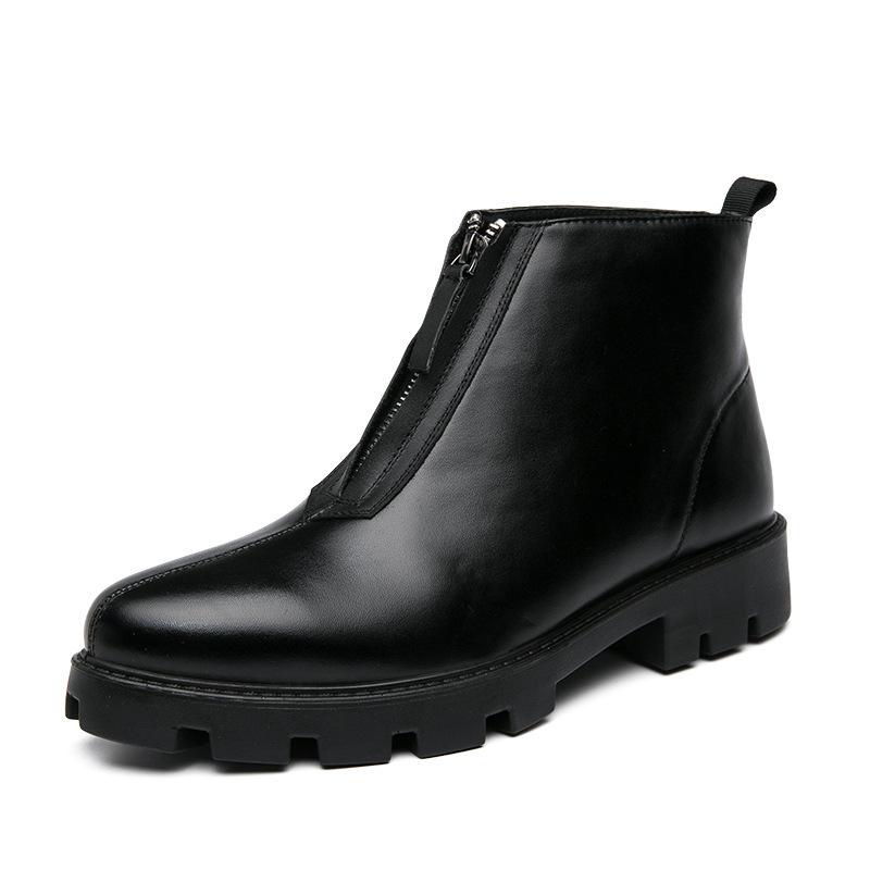 

Autumn and winter new personalized fashion British style platform men s boots high-top casual business leather shoes leather shoes 38 чёрный