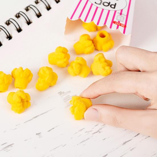 10Pcs Popcorn-Shaped Pencil Cap Eraser Set Cute Rubber Erasers for Kids Students Fun Classroom Prize School Supply Party Favors