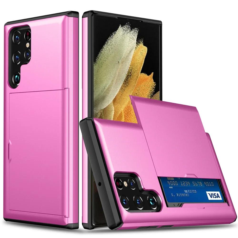 For Samsung Galaxy S25 S24 Ultra S23 S21 S20 FE S22 Plus A55 Case Slide Armor Wallet Card Slot Cover for Galaxy Note 20 Ultra